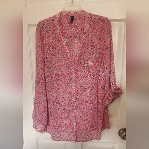 Kut from the Kloth Pink Floral Button Up Shirt Plus Size 1x